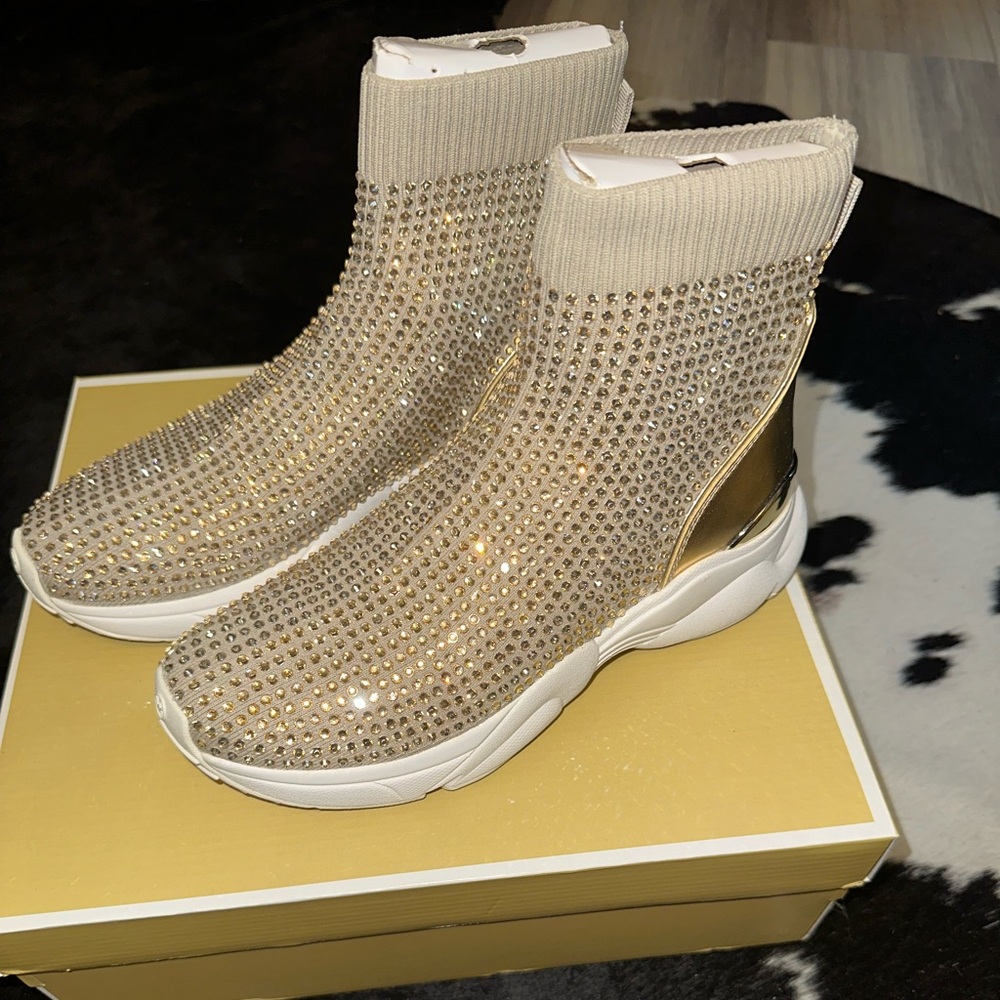 Michael Kors Gold Rhinestone High-Top Sneakers